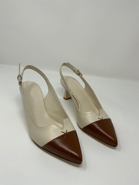 Cream Kitten Heel With Mocha Cap Toe