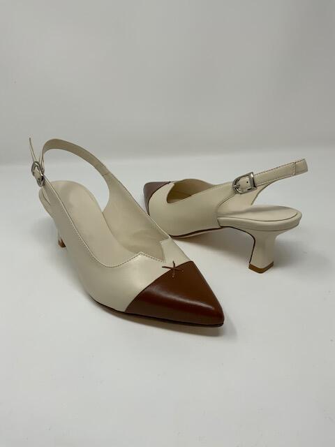 Cream Kitten Heel With Mocha Cap Toe