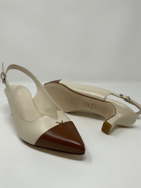 Cream Kitten Heel With Mocha Cap Toe