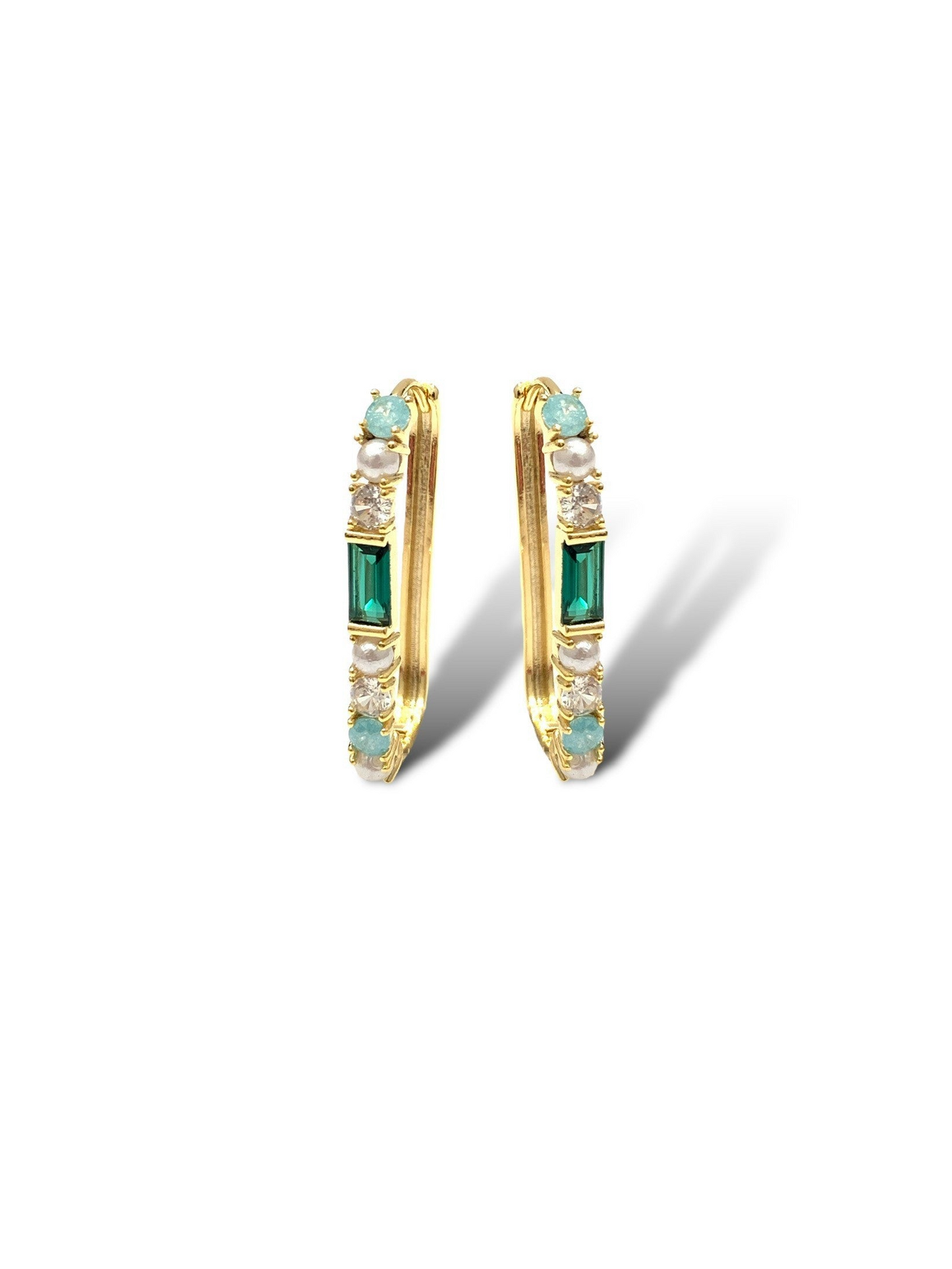 Emerald Elongated Hoop Earring