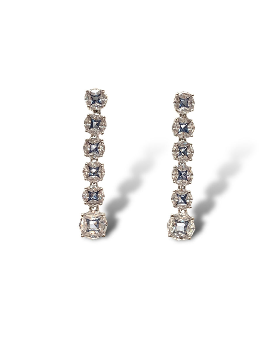 Linear Drop Earrings ( Blue Sapphire)