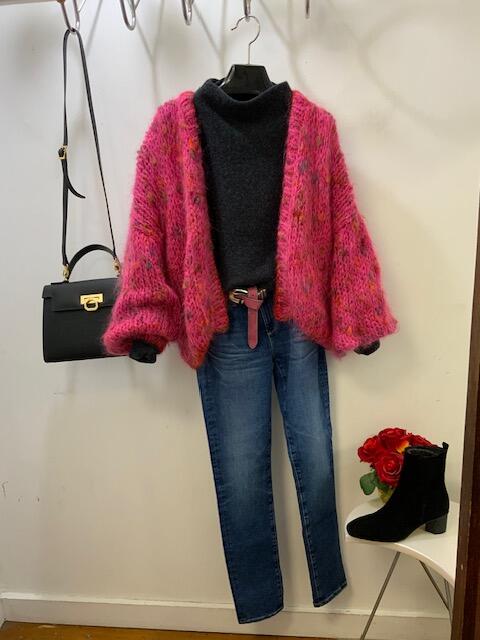 Fluffy Pink Knit Cardigan