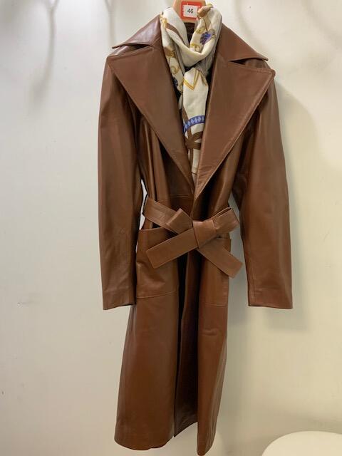 Brown  Leather Trench Coat